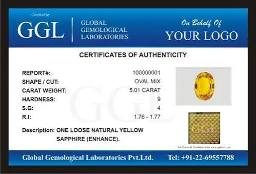 Gemstone identification certificate
